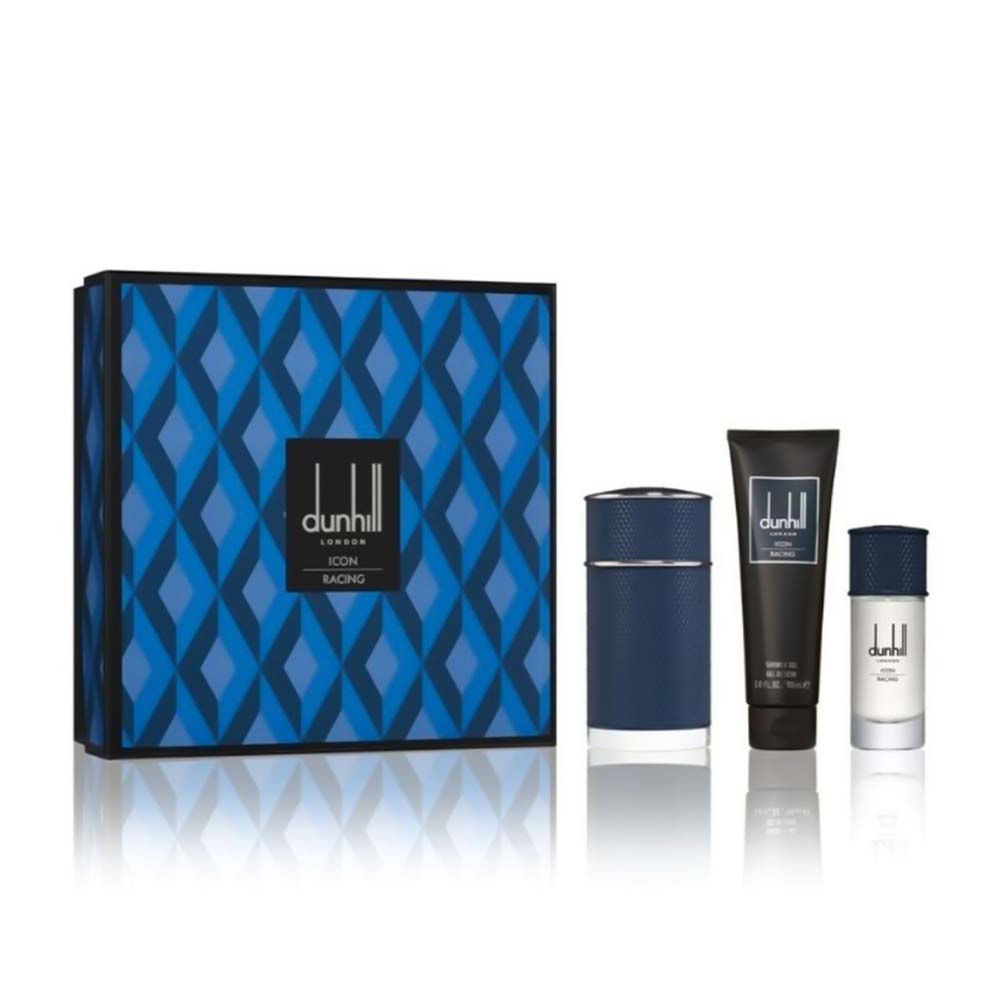 DUNHILL ICON RACING BLUE M EDP 3 PCS SET 3.4 OZ SP +S/G 3.0 OZ + 1.0 OZ SPRAY SET