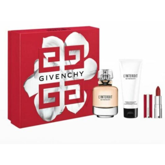 GIVENCHY L'INTERDIT 3 PCS SET EDP 2.7OZ EDP + 2.5 BODY LOTION + LIPSTICK