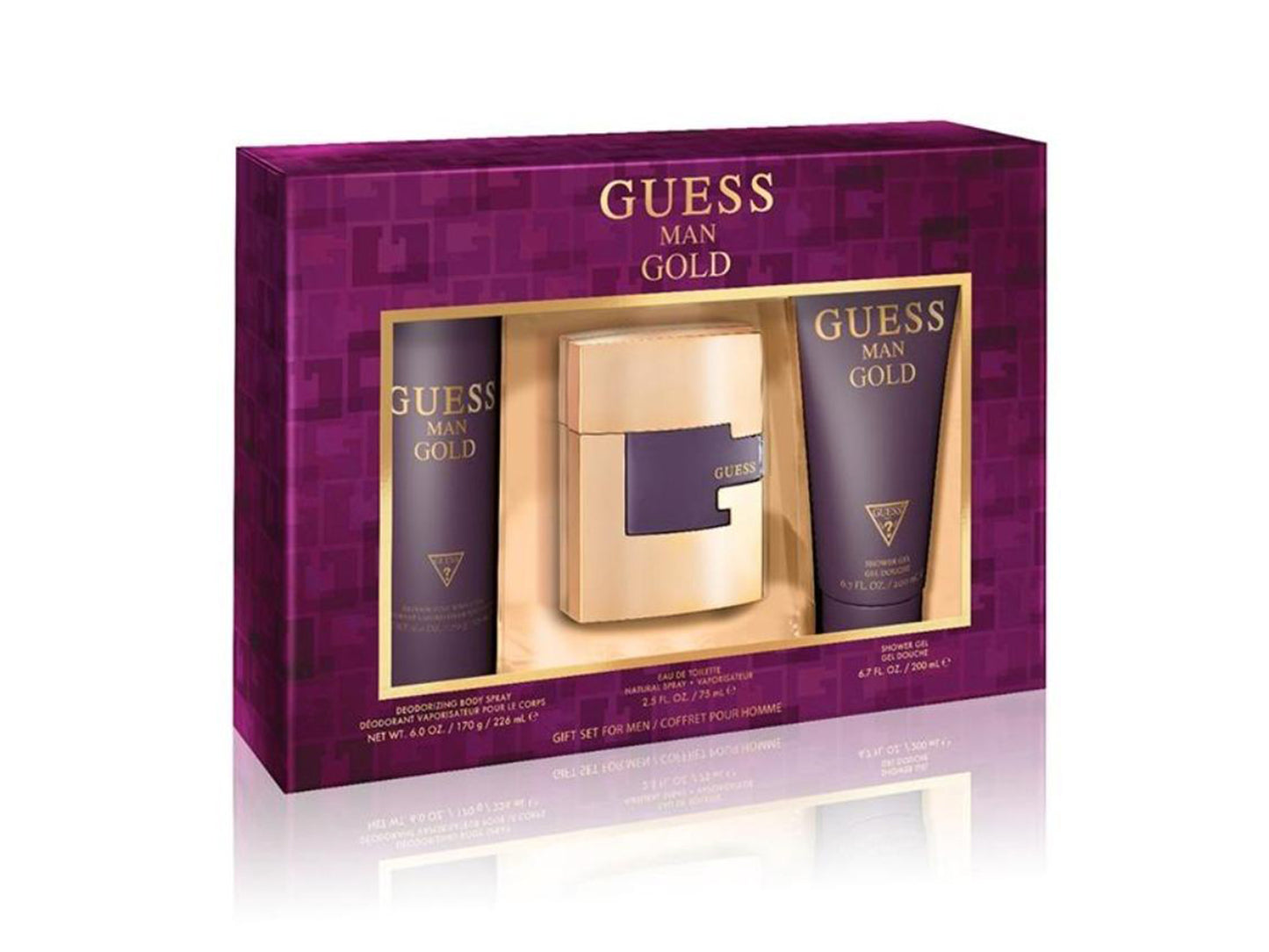 GUESS GOLD M EDT 2.5 OZ SP + 6.0 OZ BODY SPRAY + 6.7 OZ SHOWER GEL SET