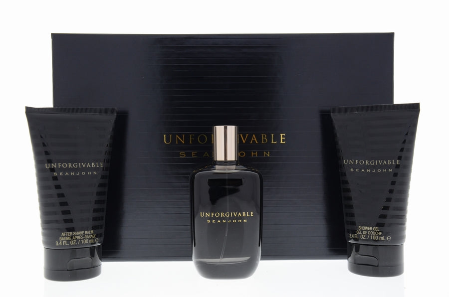 SEAN JOHN UNFORGIVABLE M  3PCS  4.2 EDT+3.4 shower gel+3.4 after shave balm  SET